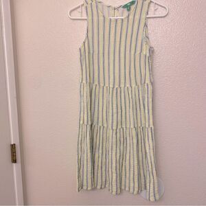Dip pastel stripe beachy muslin gauze cotton tiered crew sleeveless dress boho S